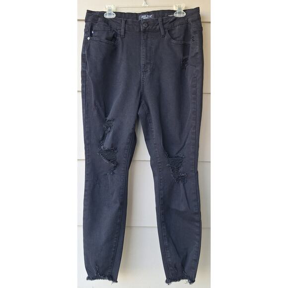 Judy Blue Denim - Judy Blue Skinny Ft Distressed Black Jeans Size 16W Stretch Frayed Hems Ankle